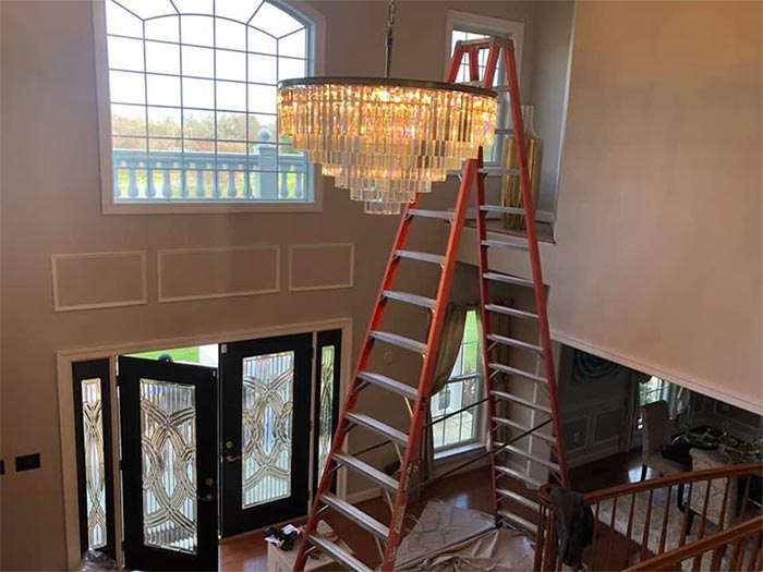 Residential Light Fixtures installation with high ceiling